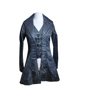 Vintage Raven  Victorian Goth Medusa Brocade Frock Coat – Black Womans Size M